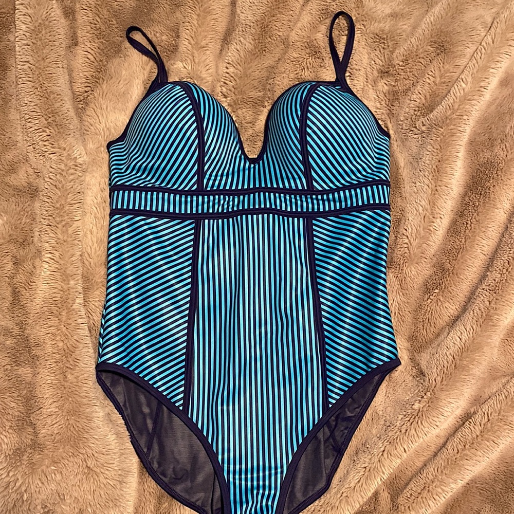 Spanx Swimsuit Blue Stripe sz 16